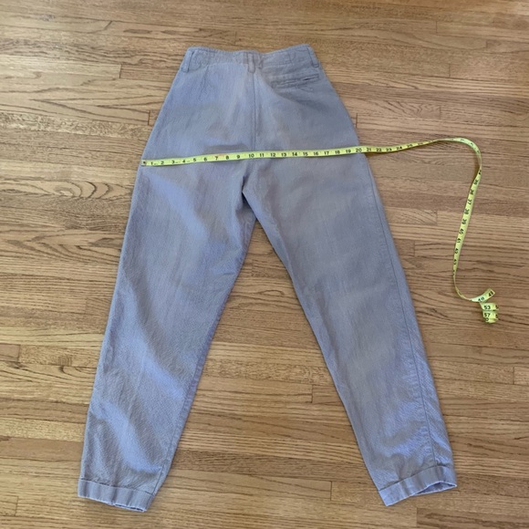 Vtg high-waisted cotton/ramie lt blue & dusky pink houndstooth pants by 62 East - Picture 5 of 7